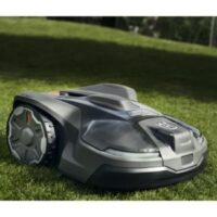 a grey Husqvarna Automower on a lawn