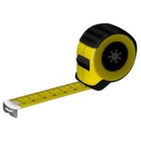 a yellow and black tape measure against a white background