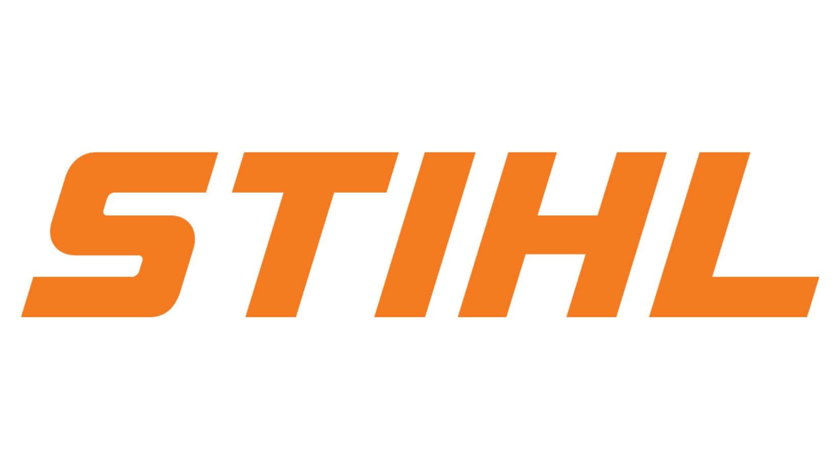 a STIHL brand logo with orange writing on a white background