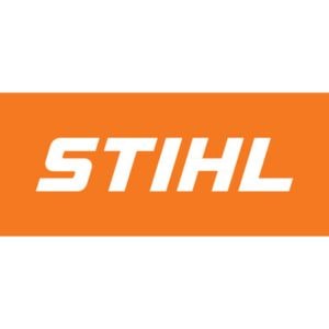 the STIHL brand logo with white writing on an orange background
