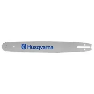 a 14-inch Husqvarna chainsaw guide bar against a white background