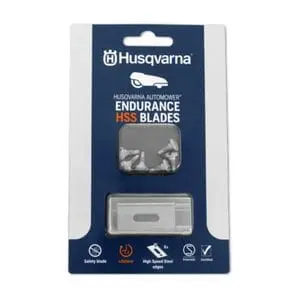 a pack of Husqvarna Automower Endurance HSS Blades against a white background