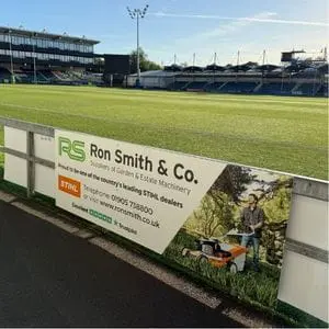 a Ron Smith & Co STIHL advertising hoarding at Worcester Warrior's Sixways Stadium