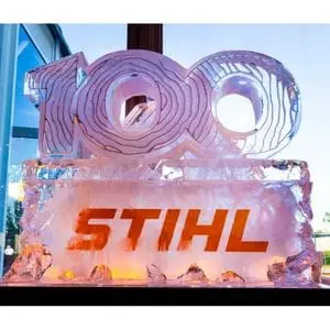 an ice sculpture commemorating 100 years of STIHL