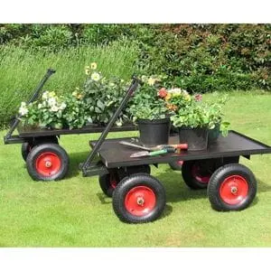 two SCH FBT2 Trollies holding plants, plant pots and gardening tools